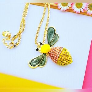 Gold plated pink Orange crystal yellow purple bumblebee pendant necklace